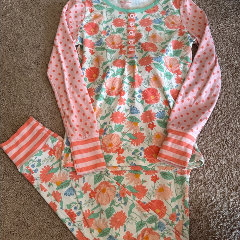 Matilda Jane Pink and Orange Pajama Set Floral Delight